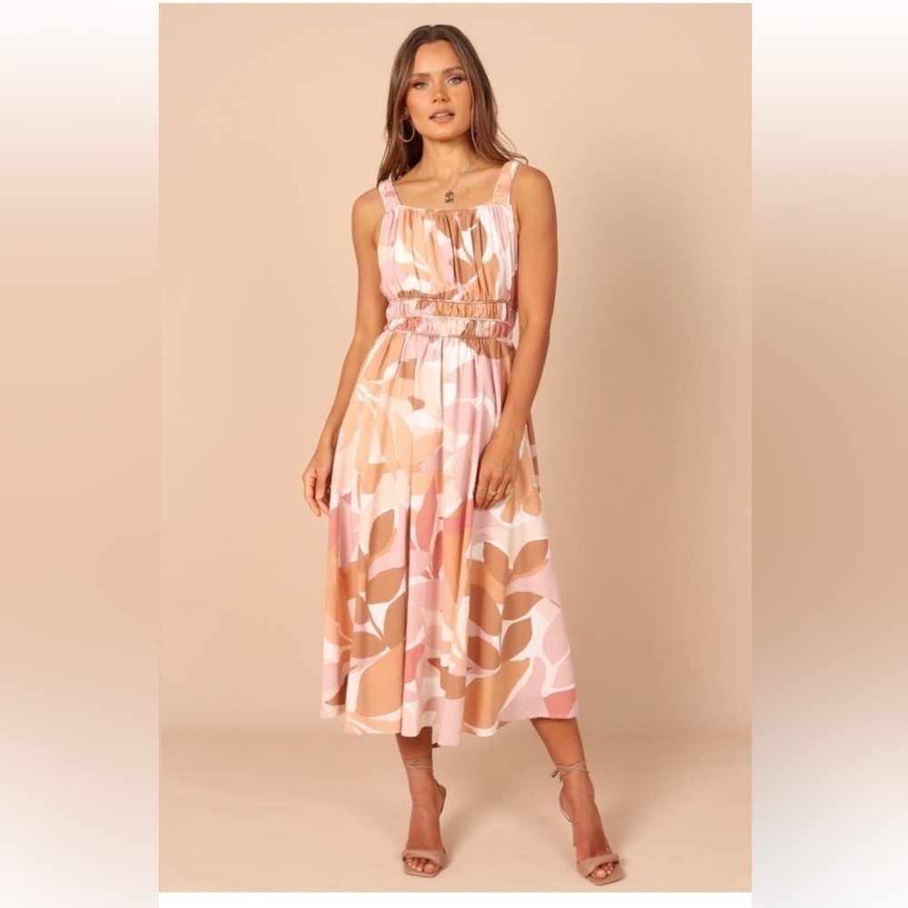 Girl In The Sun Spice Leaf Pattern Midi Dress Size L - Picture 2 of 15